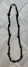 Vintage Art Deco Black Faceted Glass Bead Necklace Sterling Silver Clasp 1930s picture