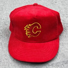 VTG Calgary Flames Hat Red Corduroy NHL Hockey Snapback Trucker Adjustable Cap picture