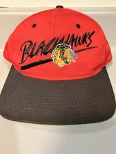 Vintage Chicago Blackhawks Hat Cap Snapback Black Red NHL Hockey picture