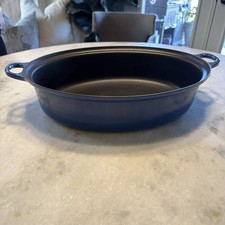 Vintage LeCreuset No 43 Oval Roasting Pan Blue Enameled Cast Iron Made In France picture