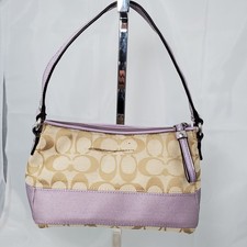 Vintage Y2K Coach Signature Jacquard Khaki Lilac Small Demi Hobo Bag Baguette picture