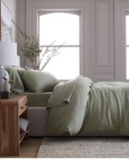 Quince Full/Queen European Linen Duvet Cover Set in Willowleaf $194 MSRP picture