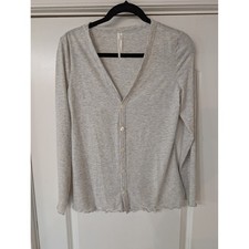 Anthropologie Gray Lettuce Edge V-Neck Button Front T-shirt Cardigan XS lounge picture