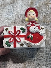 Vintage Relco Christmas Girl Planter Spaghetti Trim picture