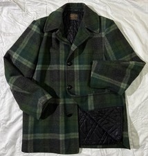 Vintage Pendleton Car Coat Green Plaid Wool Quilt Lined Jacket Buttons XL picture
