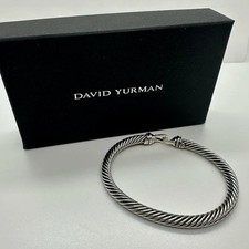 David Yurman Sterling Silver 925 5mm Cable Buckle 18k Gold Cuff Bracelet 8