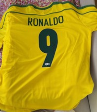 Autographed Brazil Ronaldo #9 Yellow/Green Soccer Jersey Shirt picture