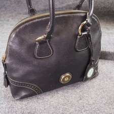 Dooney & Bourke Black Pebbled Leather Domed Satchel Bag Brogue Detail picture