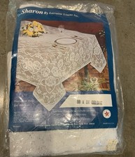 Vtg Sharon By Lorraine 60x84 Oblong Lace Table Cloth - 100% Polyester picture