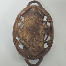Antique Swiss Black Forest Carved Grape Leaf Wood Dish Tray 19thC picture