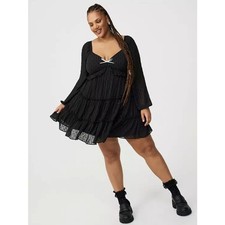 NWT Torrid Black Chiffon Babydoll Mini Dress 4X 26 Witchy Coquette Fall Fairy 4X picture
