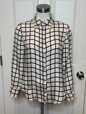 Isabel Marant Etoile Off-White & Blue Check Silk Button Up Shirt, Size 4 | 36 picture