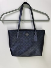 Coach Fiona Zip Tote Bag CW396 Pearlized Sig Canvas Metallic Leather/SV/Navy picture