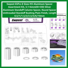 65Pcs 8 Sizes M3 Aluminum Spacer Assortment Kit, 3.1×6mmID×OD Silver Aluminum... picture