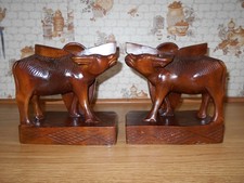 Antique Hand Carved Water Buffalo (Carabao) Book Ends with Original Paperwork picture