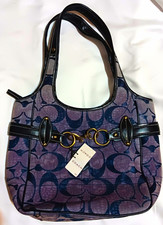 Coach Signature Logo Blue/Black Shoulder Bag Zip Buckle, Gold Hardware picture