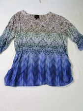 French Blue Women's Blouse Size 3X Multicolor Embellished 3/4 Sleeve Ruched Side picture