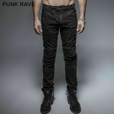 Punk Rave Gothic Visual Long Trousers Black Men's Fitted Armor Knee Jeans Pants picture