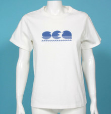 SEA New York White Blue Ocean Beach Waves Cotton T-Shirt Top sz M /752 picture