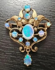 2.30Ct Oval Natural Fire Opal Vintage Estate Brooch Pin 14K Yellow Gold Plated picture