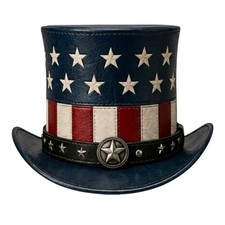 Leather Top Hat Patriotic USA Flag Style Uncle Sam Inspired Western Hat Handmade picture
