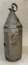 ANTIQUE PUNCHED TIN LANTERN Lamp PRIMITIVE Pierced Tin Lantern Old Paint Finish picture