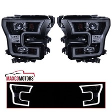 Fits 2015-2017 Ford F150 Smoke LED Strip Projector Headlights Lamps Left+Right picture