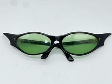 Vintage 1950s 1960s Cat Eye Sunglasses Black Frame Green Lenses Atomic Space Age picture