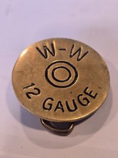 Vintage WINCHESTER WESTERN W-W 12 Gauge Solid Brass Belt Buckle picture