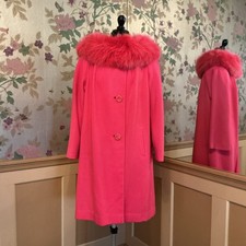 Vintage 1960s Hot Candy Pink Swing Coat with Fur Collar M/L Fashions by Bellini picture