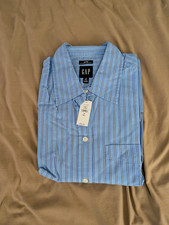 Gap Womens Blue White Striped Cotton Poplin Button Down Shirt Medium Tall picture