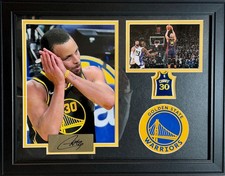 Steph Curry Warriors Framed Photo & Pin Collage with Laser Autograph - 14x18 picture