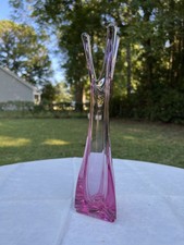 RARE MCM Vintage Viking Thistle Pink Glass 3 Foil Swung Vase 11