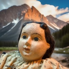 30” Large Antique American Greiner 1858 Papier Mache Head Doll Original Label picture