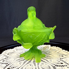 Westmoreland Green Frosted Glass Bird Pedestal Compote Bowl Matte Finish 6 Inch picture