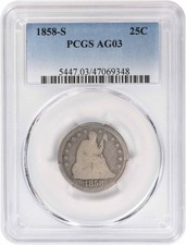 1858-S Liberty Seated Silver Quarter AG03 PCGS picture