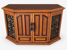 Vintage Accent Cabinet Sideboard Ornate Metal Grille Wood Console picture