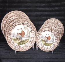 Legend Thanksgiving TURKEY Plates Dinner Salad 8 Floral Toile Border Earthenware picture