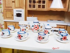 15PC 1:12 Scale Dollhouse Miniature Handmade Painted Floral Ceramic Tea Set picture