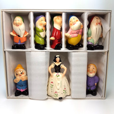 Vintage Snow White Seven Dwarfs Ceramic Figurine Set World Top Japan Boxed picture