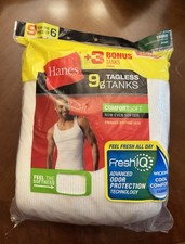9-Pack Hanes Men’s Ribbed White Longer Length Tagless Tanks Tank Tops, Medium picture