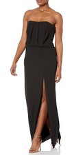 $425 Halston Heritage Strapless Drape Back Flowy Gown Bustier Slit Black 0 picture