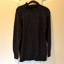 L.L.Bean Women's Heathered Gray/Black Knit Mock Neck Pullover Sweater L Regular picture