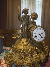 Antique Japy Frères French Figural Mantel Clock Gilt Spelter 8-Day Bell Strike picture