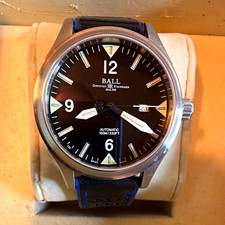 BALL Fireman II 100m Black Dial Date 44mm Steel Leather Strap Box Papers picture