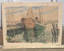 Vtg Ellsworth P Smith Watercolor Cape Ann School Rockport Harbor Signed 1960s  picture