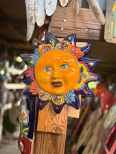 Mexican Talavera Style Sun Face Ceramic Pottery Wall Hanging Folk Art  picture
