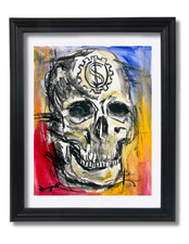Guajardo Art Original 14x11 Expressionist Skull Dollar Sign Painting picture