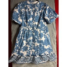 Joie Blue White Floral Puff Sleeve Button Front Mini Dress Size 10 picture
