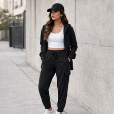 Athleta Womens Salutation Cargo Jogger Pants Size 12 Black Travel Athleisure picture